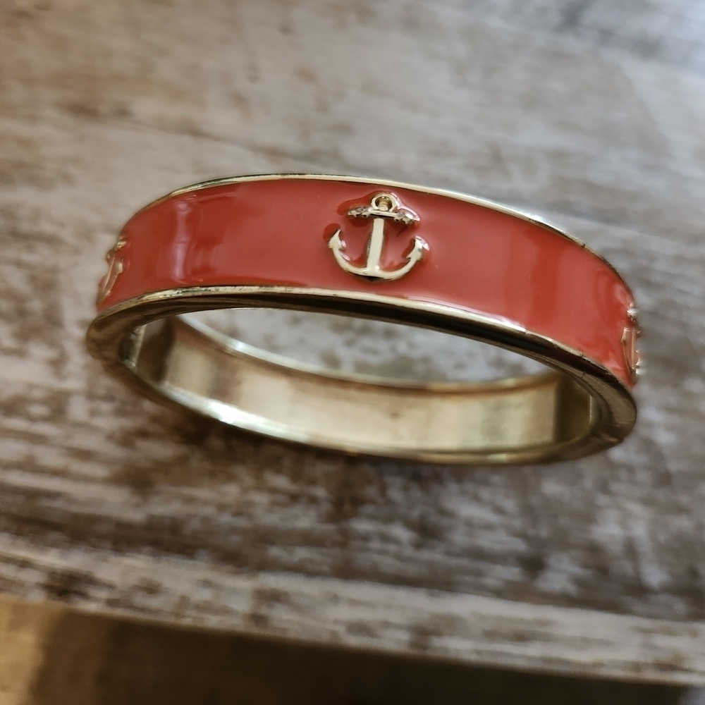 Nautical Orange and Gold Anchor Bracelet